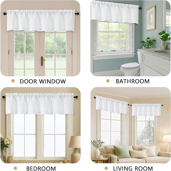 OVZME White Valance for Windows, Light Filtering Thick Textured Small Cafe - Image 5