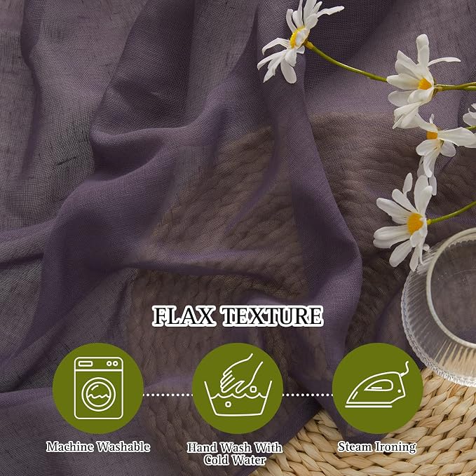 NICETOWN Semi Sheer Brown Purple Curtains - Image 4