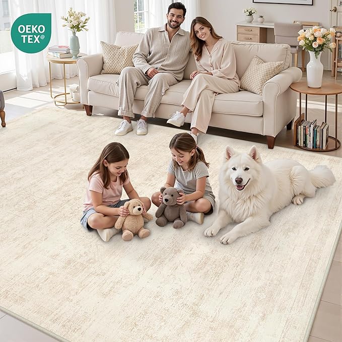 8x10 Area Rugs for Living Room: Vintage Boho Neutral Washable Rug Indoor Soft - Image 7