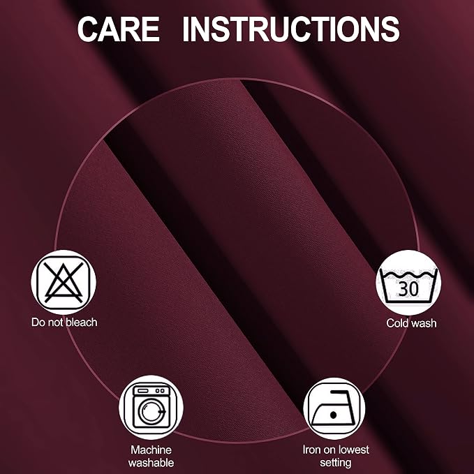 LEMOMO Burgundy Red Blackout Curtains 52 x 63 Inch Length/Set of 2 Curtain - Image 4
