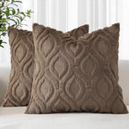 decorUhome Throw Pillow Covers 24x24 Inch Set of 2, Soft Plush Faux Wool Brown by decorUhome