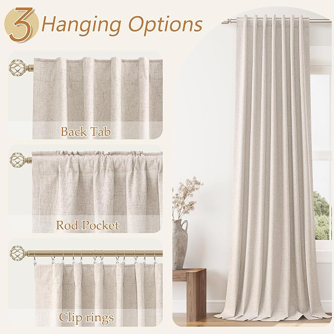 Guken Oatmeal 100% Blackout Curtains 120 Inch Length 2 Panels Set - Image 5