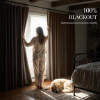 RYB HOME Coffee Linen 100% Blackout Curtains - Image 3