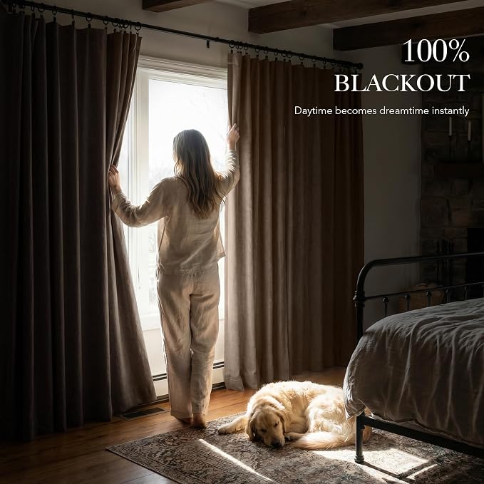 RYB HOME Coffee Linen 100% Blackout Curtains - Image 3