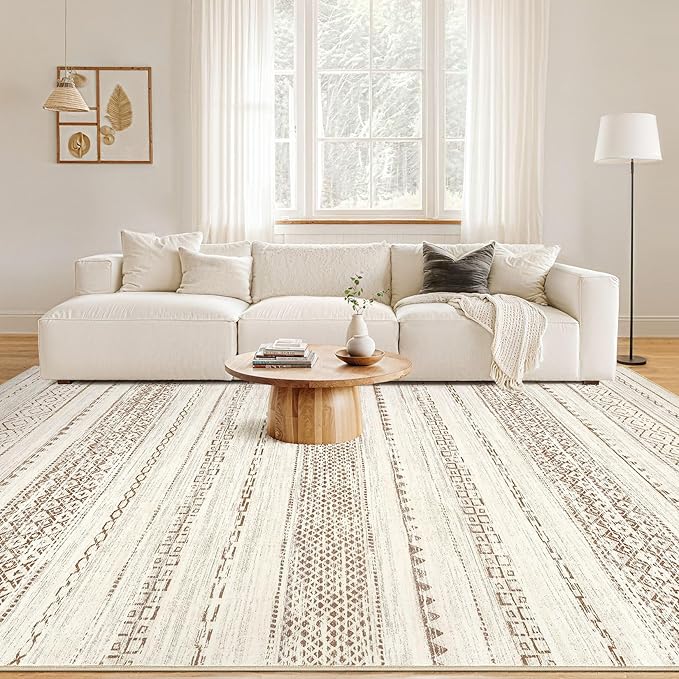 Nakagishi 7x10 Area Rug Living Room: Washable Boho Large Neutral Modern Soft - Image 4