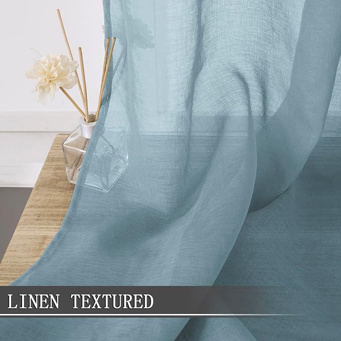 Tollpiz Short Sheer Curtain Living Room Linen Textured Curtains Sheer Light - Image 2
