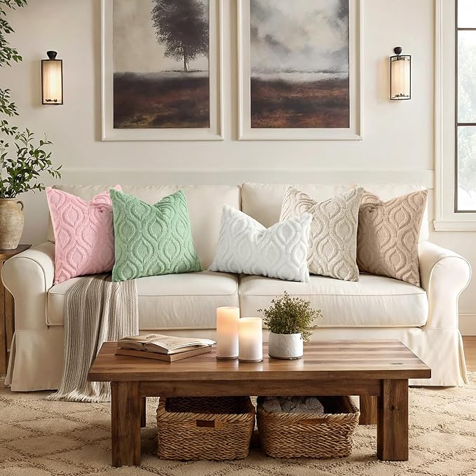 decorUhome Throw Pillow Covers 12x20 Inch Set of 2, Soft Plush Faux Wool Beige - Image 5