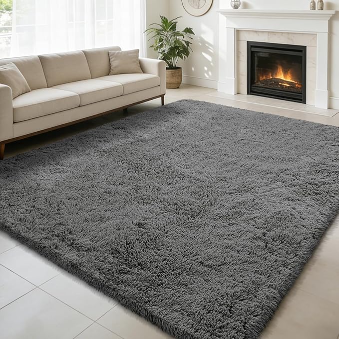 Shag Area Rug for Bedroom 4x6, Deep Grey Fluffy Area Rugs for Living Room by yulidayang
