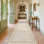 Beige Floral 3X12 Washable Long Hallway Runner Rug, Non-Slip Low-Pile Farmhouse by HazoHaus