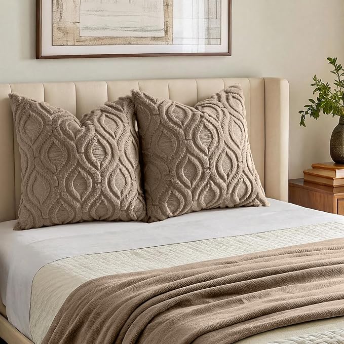 decorUhome Throw Pillow Covers 18x18 Inch Set of 2, Soft Plush Faux Wool Light - Image 7