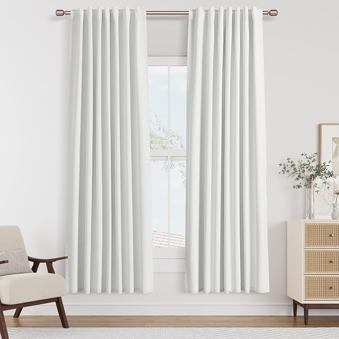 Guken Off White 100% Blackout Linen Curtains 72 Inch Length 2 Panels Set by Guken