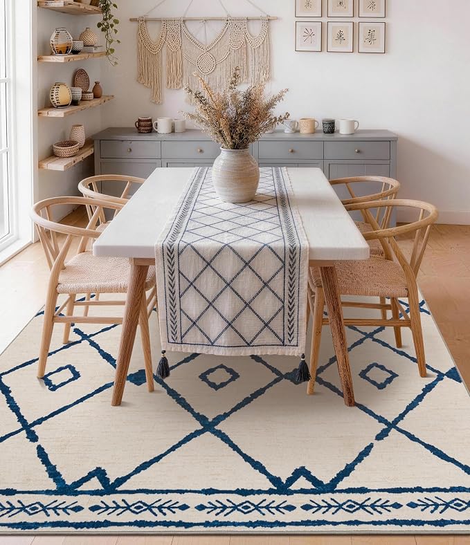 YIHOUSE Boho Rugs for Living Room, 8x10 Western Beige and Blue Area Rug - Image 3