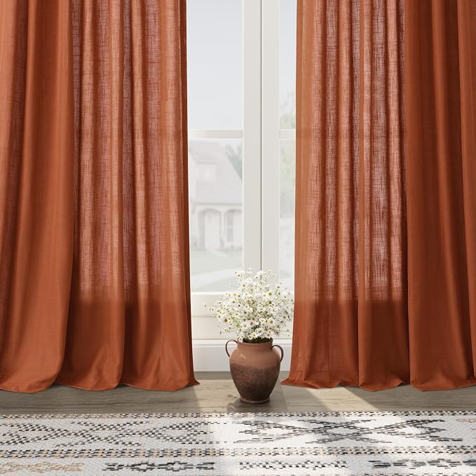 Nanspring Terracotta Semi Sheer Curtains 72 Inches Long 2 Panels Set - Image 2