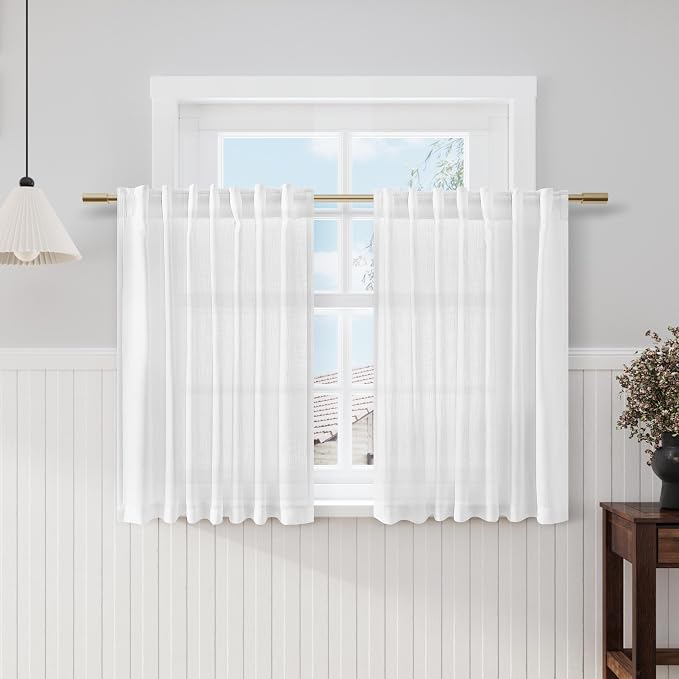 Nanspring White Cafe Curtains 48 Inch Length Set 2 Panel Back Tab Pocket Semi by Nanspring