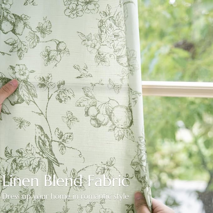 jinchan Linen Floral Curtains for Living Room 63 Inch Long Sage Green Printed - Image 6