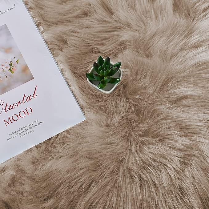 Latepis Brown Beige Faux Sheepskin Fur 2x8 Runner Rug - Image 6