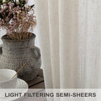 Pitalk 48 Inch Curtains for Cafe Kitchen Cream Linen Semi Sheer Short Curtains - Image 4
