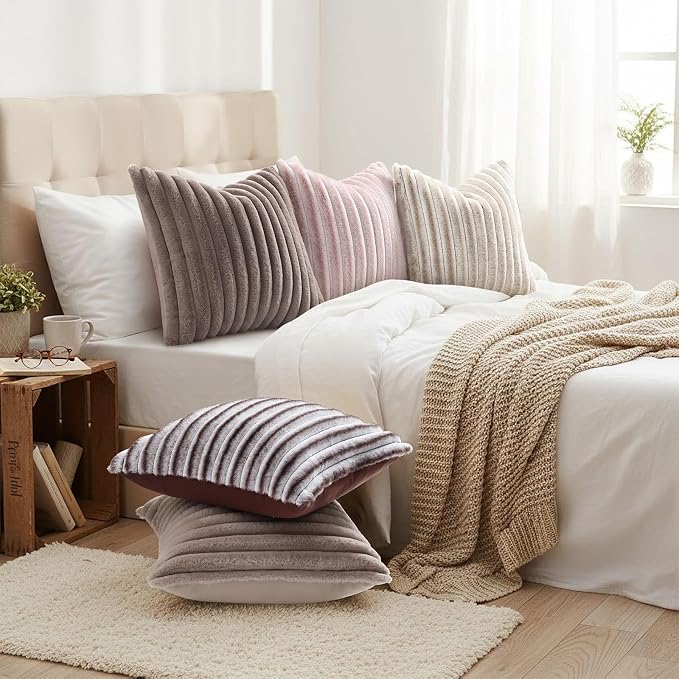 decorUhome Cozy Faux Fur Throw Pillow Covers 24x24 Set of 2 Decorative Soft - Image 6