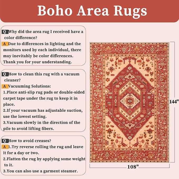 SERISSA 9x12 Area Rugs for Living Room, Large Washable Non-Slip Boho Rug - Image 2