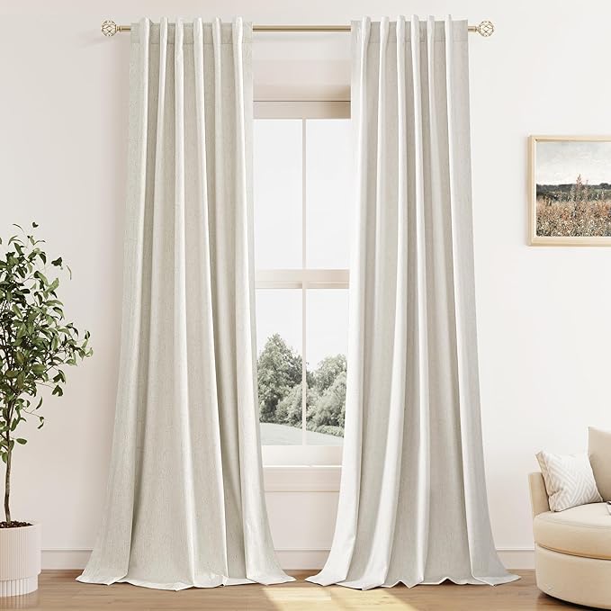 Guken 100% Blackout Cream Linen Curtains 110 Inch Wide by 52 Inch 2 Panels Set by Guken