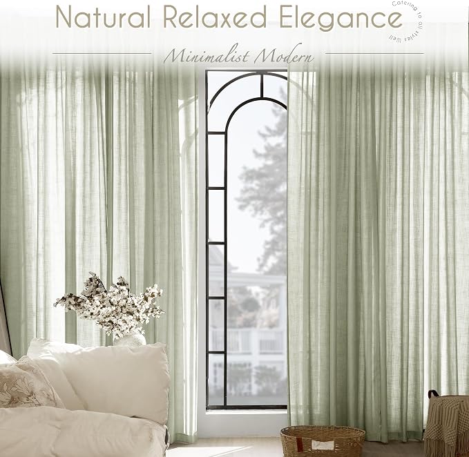 Linen Blend Sage Green Curtains 120 inch Length 2 Panels - Image 6