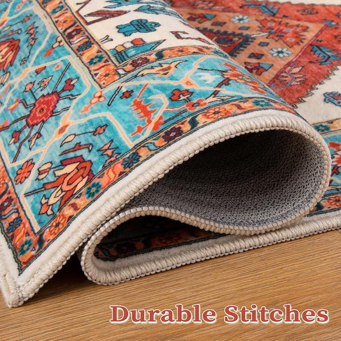SERISSA Boho Area Rug 5x7 Orange, Washable Large Rugs - Image 8