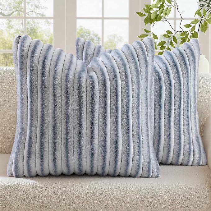 decorUhome Cozy Faux Fur Throw Pillow Covers 24x24 Set of 2 Decorative Soft by decorUhome