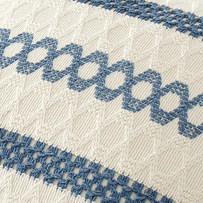 MIULEE Set of 2 Coastal Blue Boho Decorative Pillow Covers 18x18 Inch Farmhouse - Image 4
