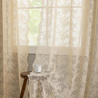 YJ YANJUN Vintage Lace Curtains 63 Inch Length Antique Chic Floral Beige Sheer - Image 4