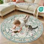 Round Area Rug for Living Room: 4 ft Floral Washable Circle Rug Soft Non-Slip - Image 8