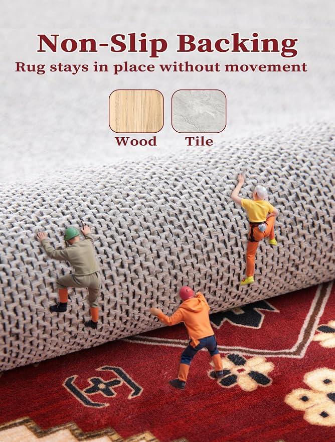 SERISSA Runner Rug for Hallways, Long Boho Rug Vintage Red Black Hallway Stair - Image 5