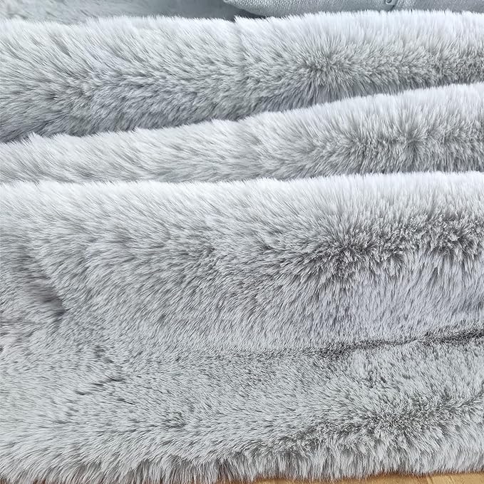 Ghouse Faux Rabbit Fur Round Rug 8ft Grey Round Rugs - Image 6