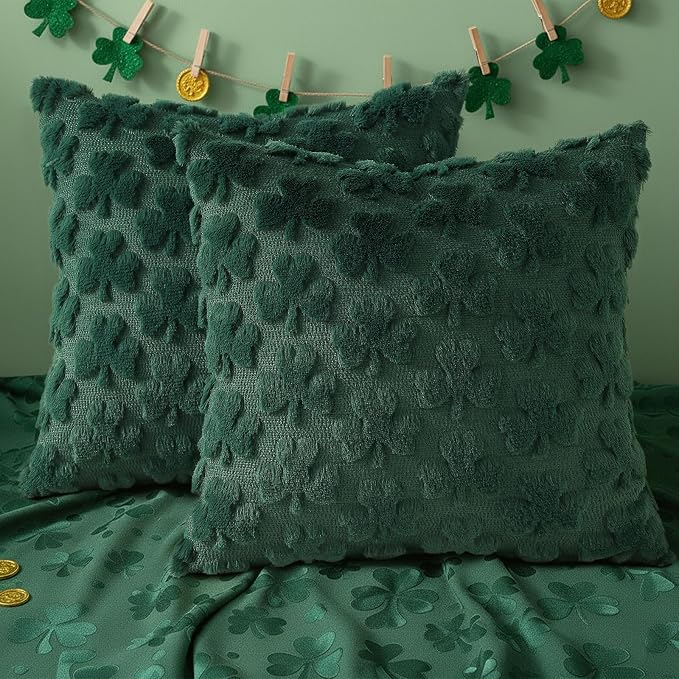 decorUhome St. Patrick’s Day Shamrock Green Pillow Covers 20x20 Inch Set of 2 - Image 6
