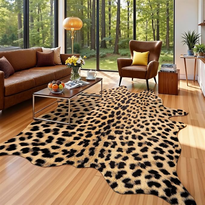 AROGAN Premium Leopard Print Rug 6.2x7 Feet, Machine Washable Faux Fur Cheetah by AROGANAREARUG