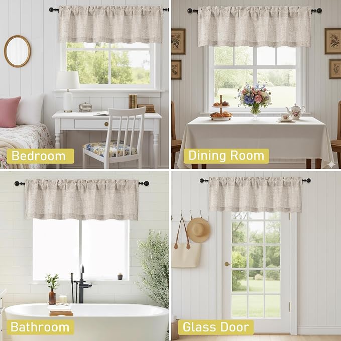 Linen Valances for Windows, Light Filtering Faux Linen Textured Small Short - Image 6
