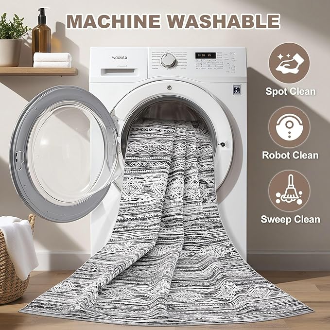 Nakagishi Bedroom Rug Area Rugs 4x6: Washable Boho Neutral Farmhouse Stain - Image 2