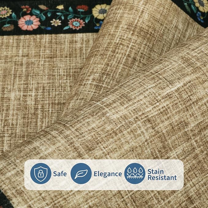 GarveeHome Washable Rugs for Living ROM 8 x 10 Large Area Rug Farmhouse Floral - Image 4
