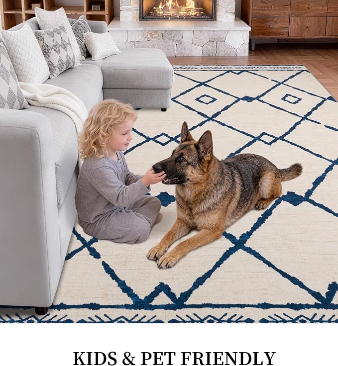 YIHOUSE Boho Rugs for Living Room, 8x10 Western Beige and Blue Area Rug - Image 5
