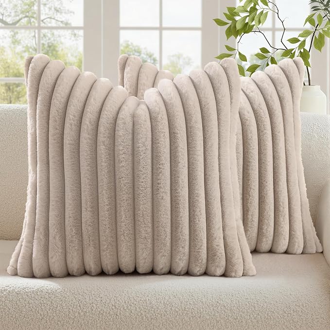 decorUhome Cozy Faux Fur Throw Pillow Covers 26x26 Set of 2 Decorative Soft by decorUhome