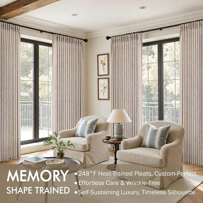 MIULEE Pinch Pleated Thick Linen Curtains 84 Inches Long 2 Panels - Image 2