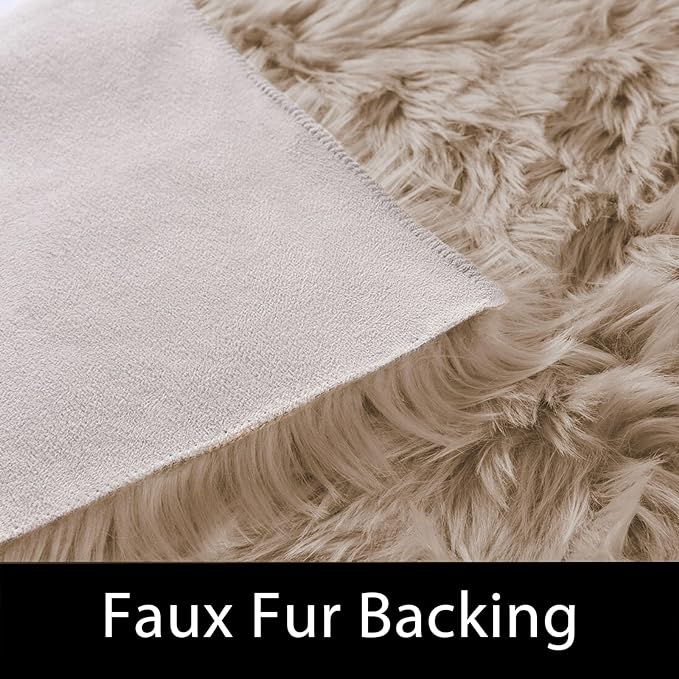 Latepis Shag Area Rugs 4x6 Machine Washable Faux Fur Rug Brown Beige Fluffy - Image 4