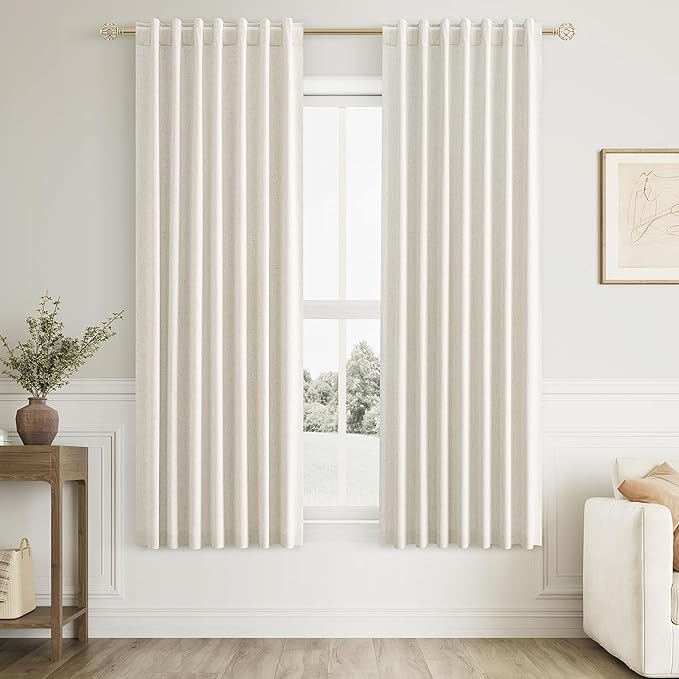 Guken Cream 100% Blackout Linen Curtains 40 Inch Wide by 63 Inch by Guken