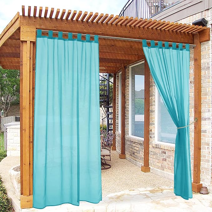 RYB HOME Outdoor Sheer Curtain for Patio, Self-Sticky Tabs Top Waterproof by RYBHOME