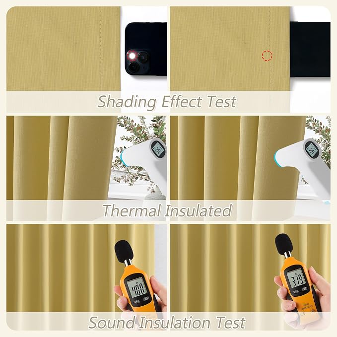 Guken Yellow 100% Blackout Linen Curtains 120 Inch Length 2 Panels Set - Image 5