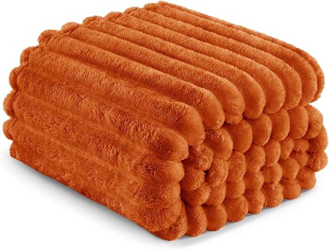Exclusivo Mezcla Queen Size Flannel Fleece Blanket, Super Soft Striped Jacquard - Image 6
