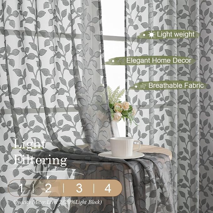 Chyhomenyc Charcoal Grey Short Curtains 45 Inch Length 2 Panels, Light - Image 2