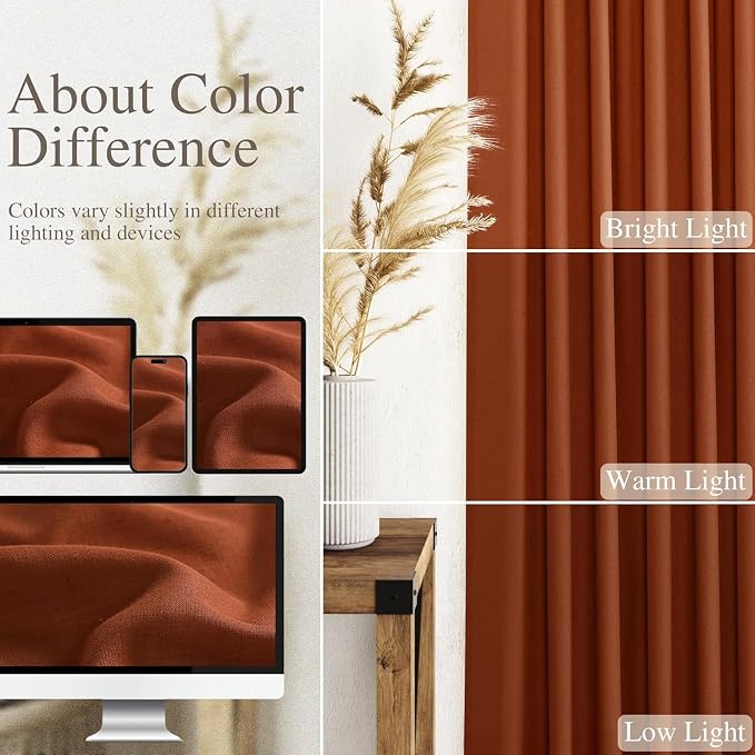 Nanspring Terracotta Linen Curtains 90 Inches Long 2 Panel Set Back Tab Boho - Image 3