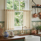 RYB HOME Yellow Kitchen Curtains 24 inch Length, Linen Farmhouse Striped Tier by RYBHOME