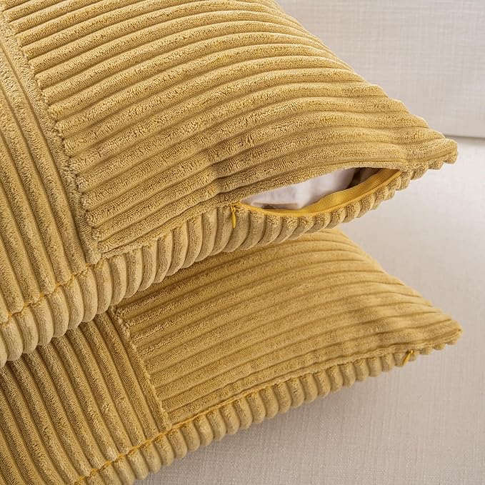 Fancy Homi 2 Packs Mustard Yellow Decorative Throw Pillow Covers 20x20 Inch - Image 4