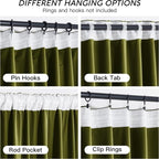 RYB HOME Moss Green Velvet Curtains 90 inches, Luxury and Soft Velvet Fabric - Image 4
